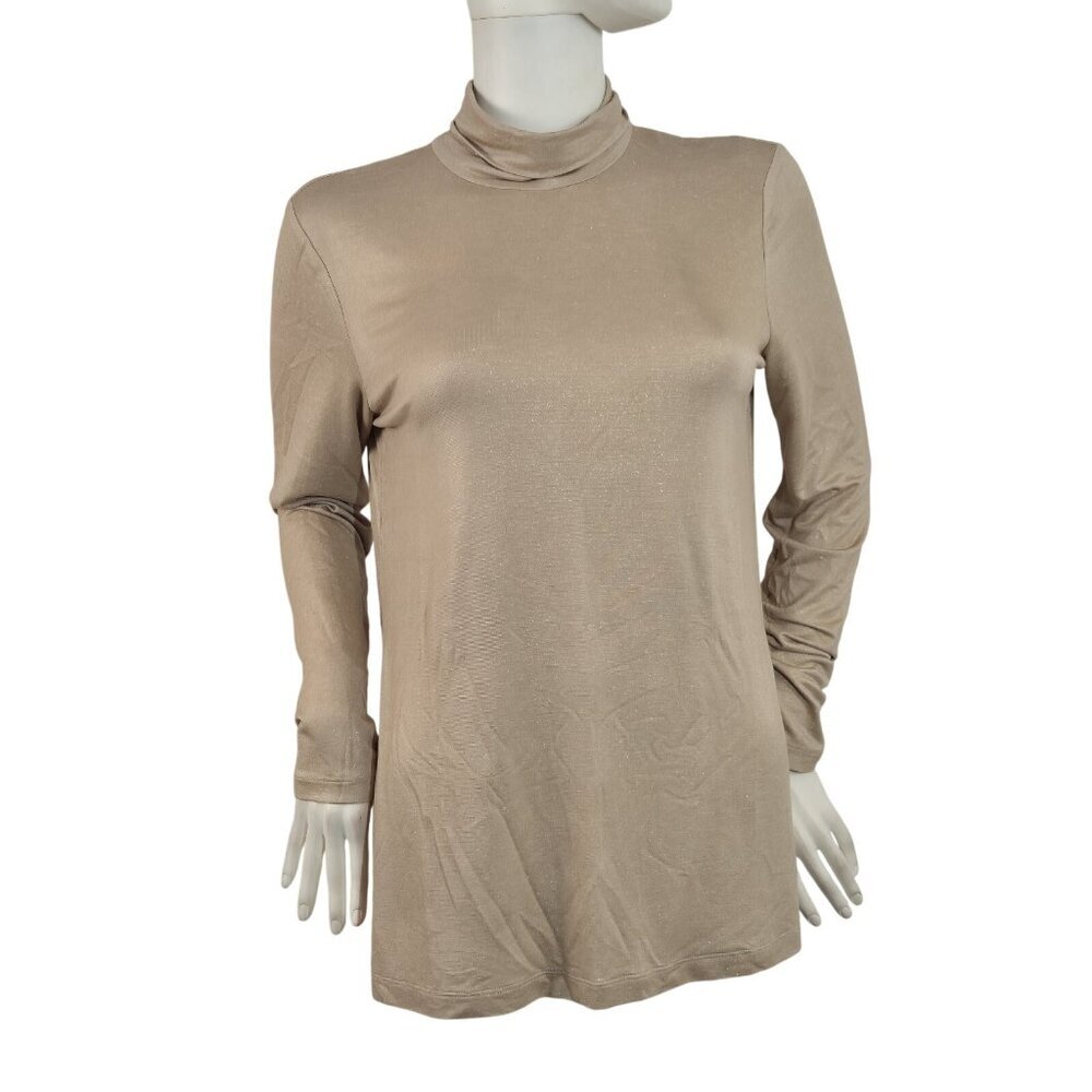 J. McLaughlin Nora Turtleneck Women Top Tunic Size M Tan Golden Metallic (20)
